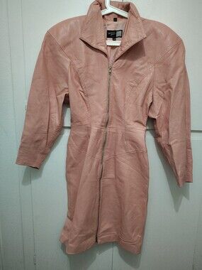 Vtg 80s Michael Hoban North Beach Leather Dress Pink Structured As Is Size M